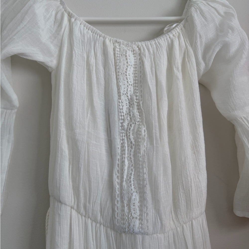 White Long Sleeve Dress. Off the shoulder - Picture 3 of 7